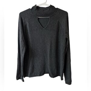 CABLE & GAUGE RHINESTONE DECOR TURTLENECK CUTOUT SWEATER